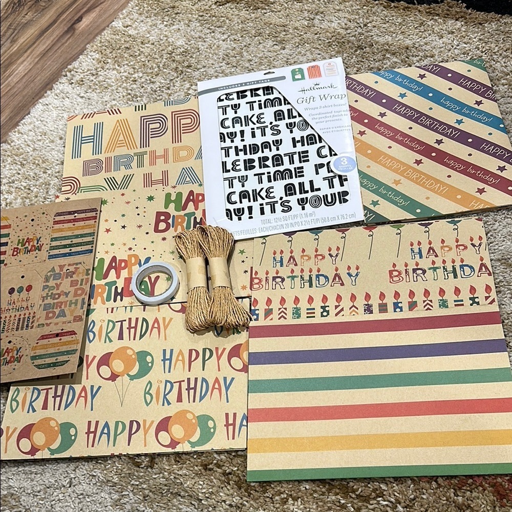 Hallmark & More Gift Wrap Set with Tags and Twine 9 sheets of Wrapping NWT